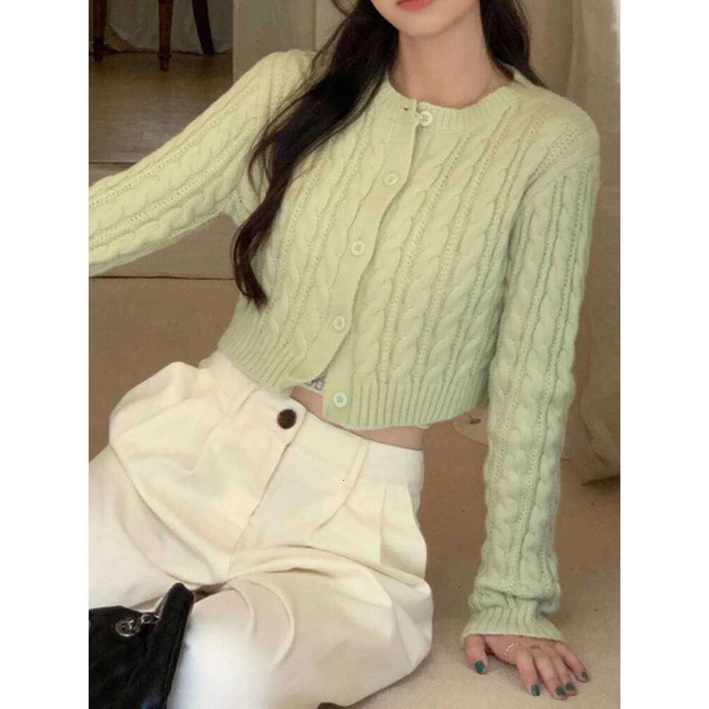 Cable Knit Crop Cardigan for Women Teen-girl Slim-fit Long Sleeve Button Down Sweater Jacket Fall Winter Y2K 90s Acubi Outfit 26L0224