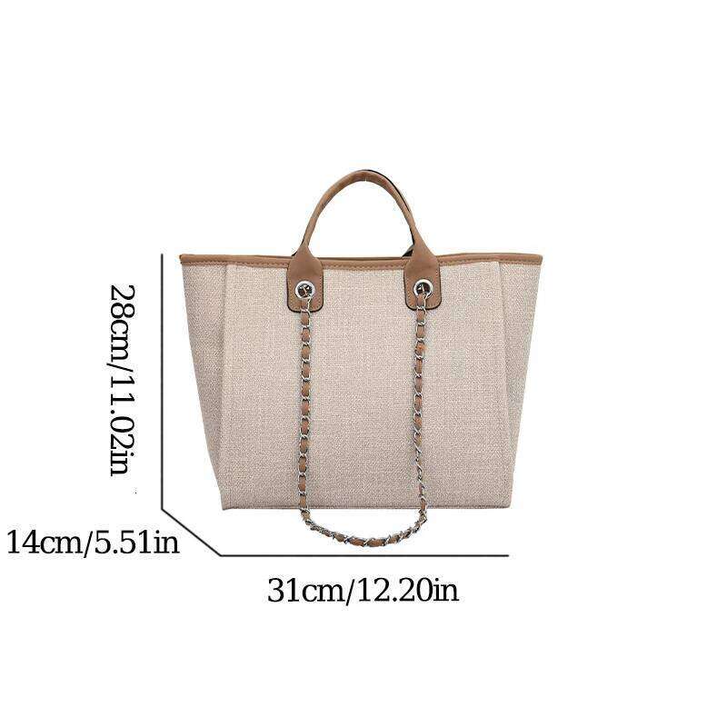Fashion Simple Handbags Canvas Casual Large Capacity Chain Zipper Women's Shoulder Tote Bag For Commute Shopping Z260224