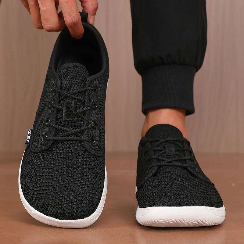 Sneakers Toe Barefoot Casual Wide Last Fashionable Canvas Black Flat Board Breathable Mesh Men's Shoes