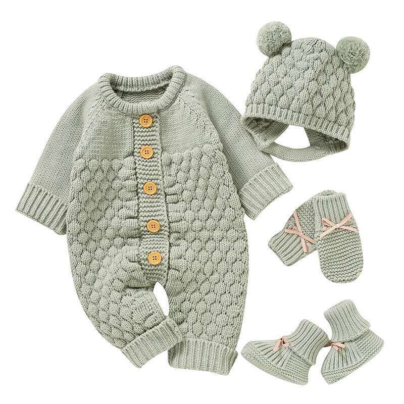 Baby Rompers Clothes Autumn Winter Knitted Newborn Boys Girls Jumpsuits Fashion Solid Plain Toddler Kids Unisex Wear 26H0224