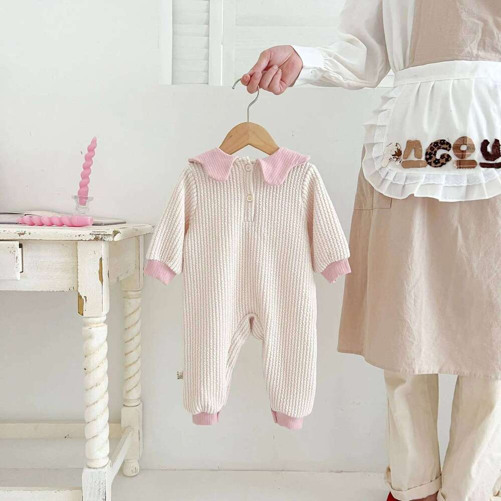 Autumn Newborn Infant Girls Lapel Flower Romper Lovely And Sweet Doll Collar Rompers Kids Onepiece Fashion Baby Clothing 26H0224