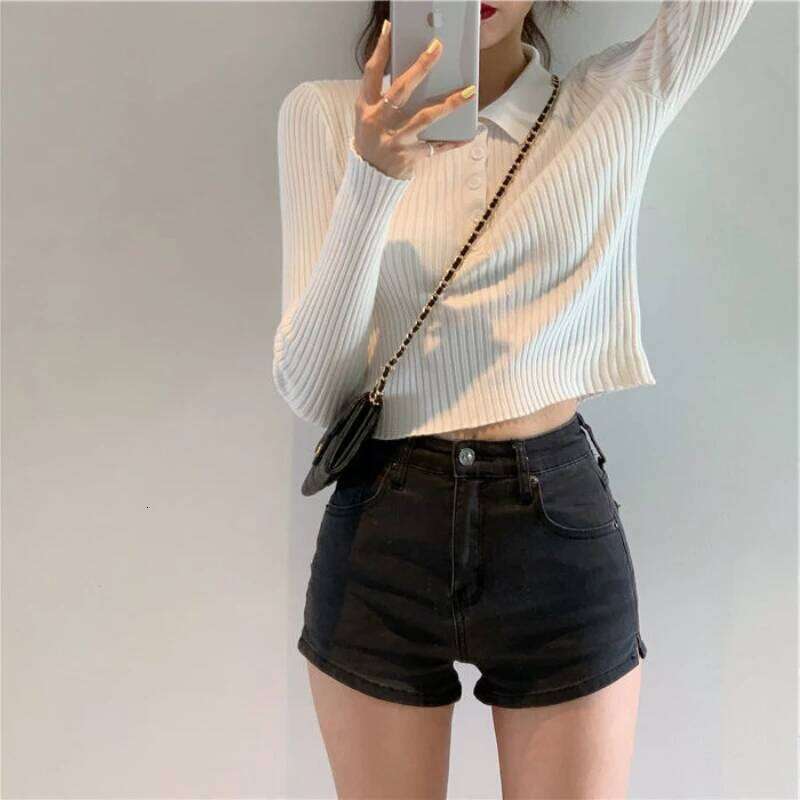 Autumn Winter Polo Collar New Long Sleeve Inner Pullovers Bottom Knitted Shirt Women's Clothing Slim Short Style Chic Sweaters 26W0224