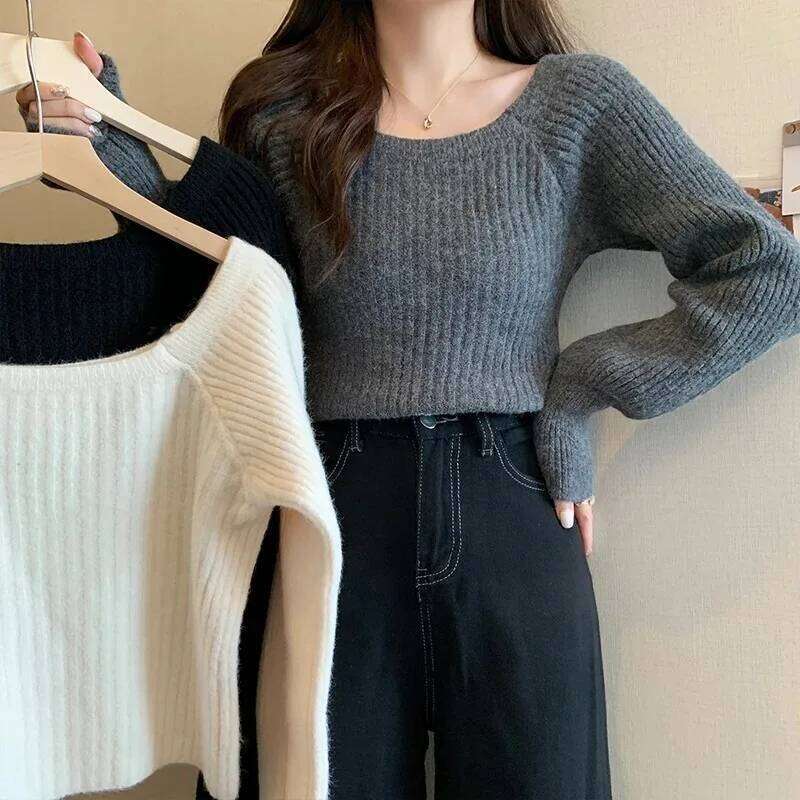 Lazy side wind restoring ancient ways led lantern sleeve women cultivate one's morality show thin sweater niche western 26L0224