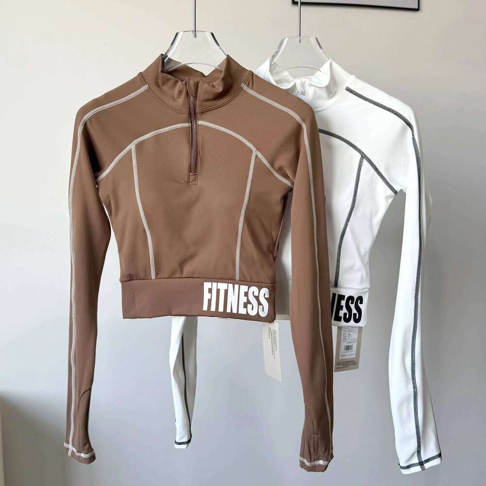 Women's High-neck Half-zip Long-sleeve Fitness Slim-fit Quick-drying Training and Sports Top with Built-in Chest Pads Yoga 26Y0224