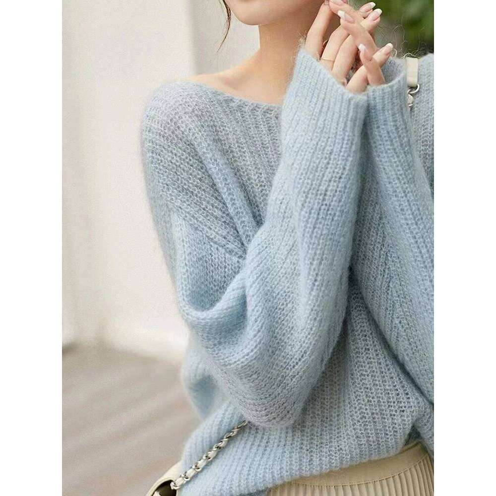 Elegant See-through Pullover Loose Jumper Autumn Winter Soft Warm Women Knitwear Sweater Basic Solid Cashmere Tops 26L0224