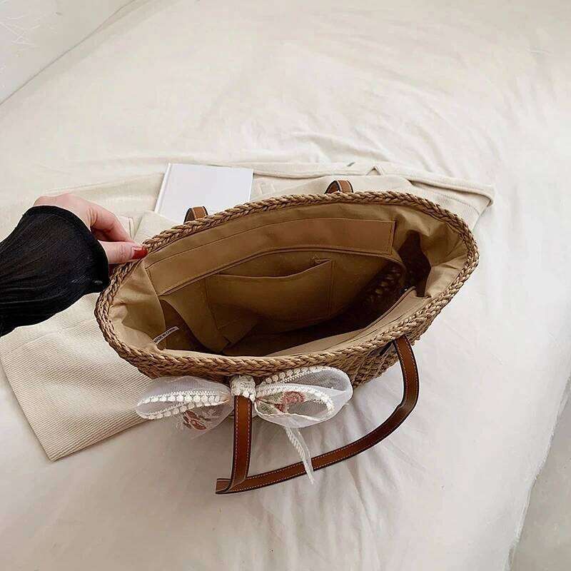 Fashion Boho Hollow Design Large Capacity Handbag Women's Summer Weave Bag Rattan Handmade Craft Basket Tote Z260224