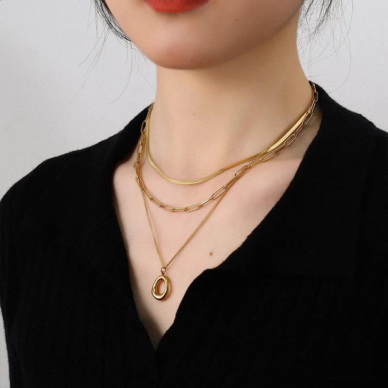 Badu 3Pcs Minimalist Gold Plated Layered Necklace Set Women Stainless Steel Stackable Chain Necklaces Daily Jewelry Gift 260207