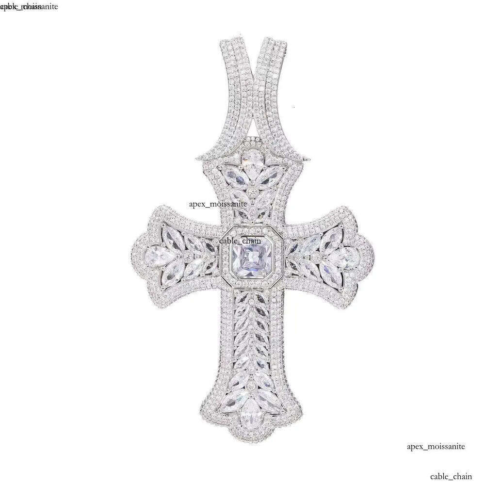 Designer Jewelry S Sier Mosonite Necklace Cross Pendant Cuban Link Chain with Seconds Over Tester Iced Out Vvs Moissanite Dia f4