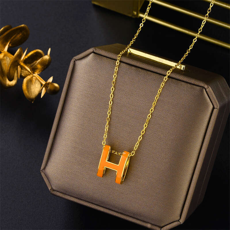 Titanium Steel Letter Necklace Simple Metal Collarbone Chain Pendant Trendy Minimalist Style Neck Accessory For Women