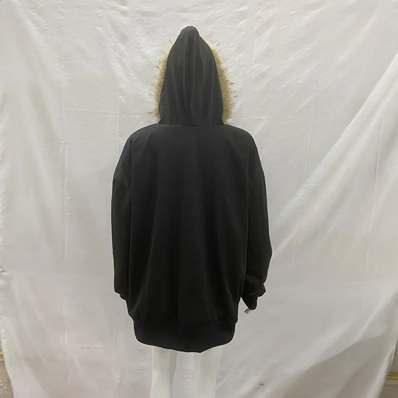 Fashion Simple Black Double-Sided Oversized Zipper Hoodie Womens Y2K Harajuku Gothic Casual Joker Couple Street Wear 2026 260124