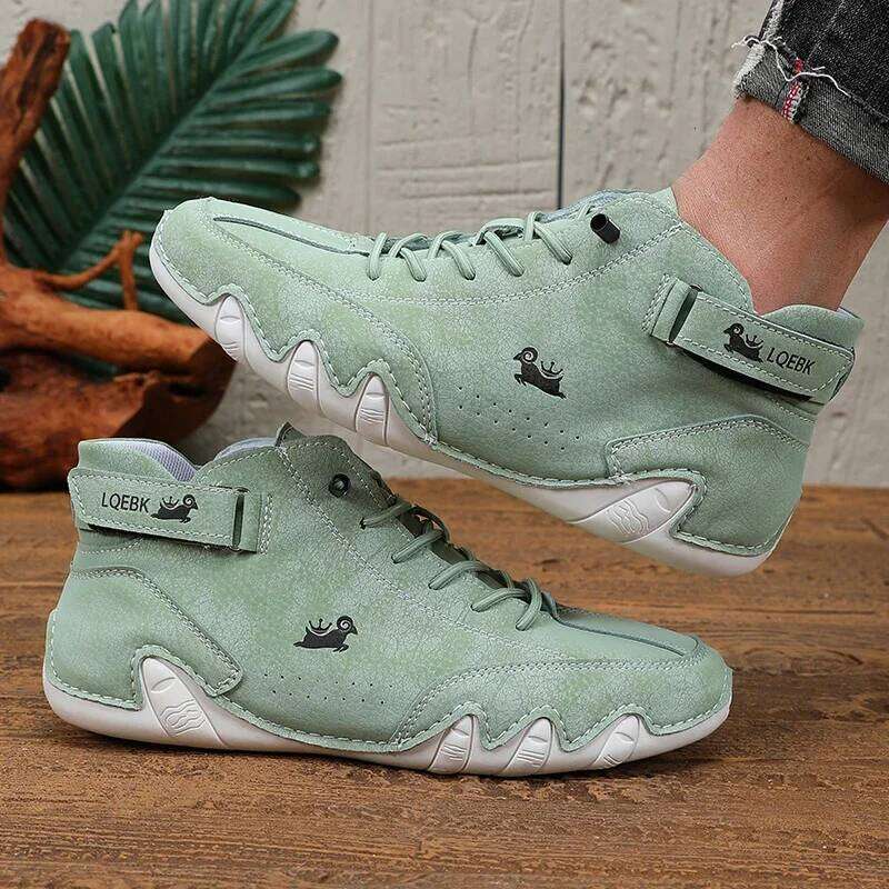 Men's Shoes Light Luxury Fashion Versatile High Top Lace Up Bare Durable Soft Stitched Sole Motorcycle Riding Men Boots