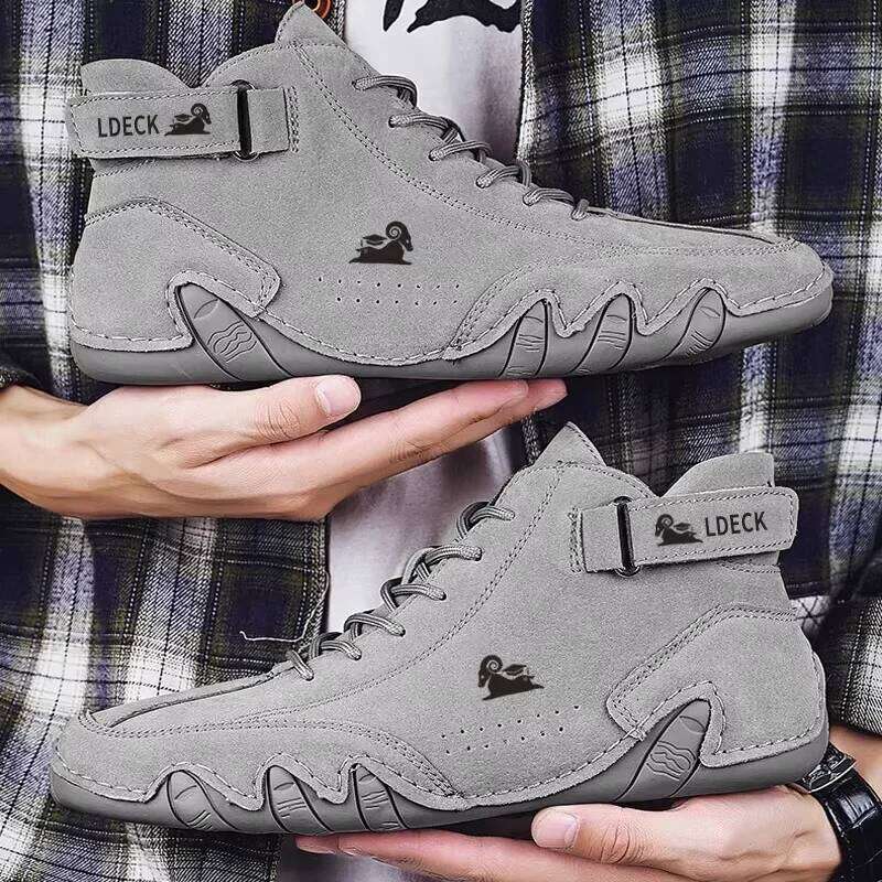 Men's Motorcycle Shoes Trendy Street Series Versatile Comfortable Soft Soled Loafers Jogging Training Daily High Top Men Boots