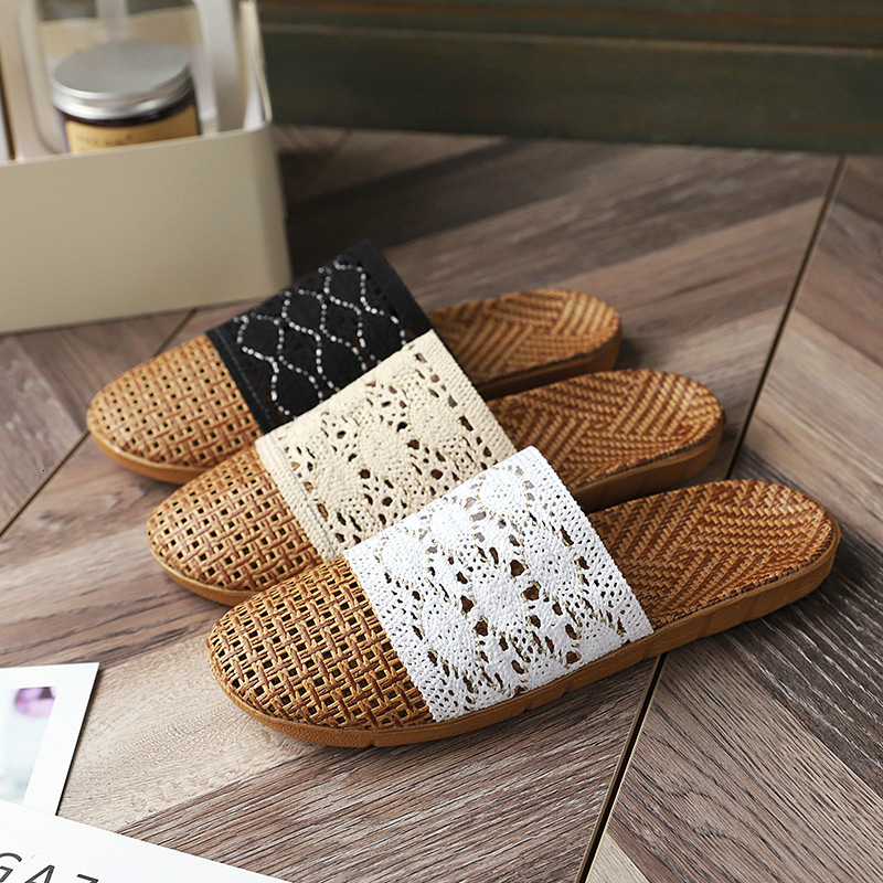 Breathable and non slip rattan woven lace indoor linen slippers, men's and women's hollow comfortable shoes, designer shoes, slippers, sanda