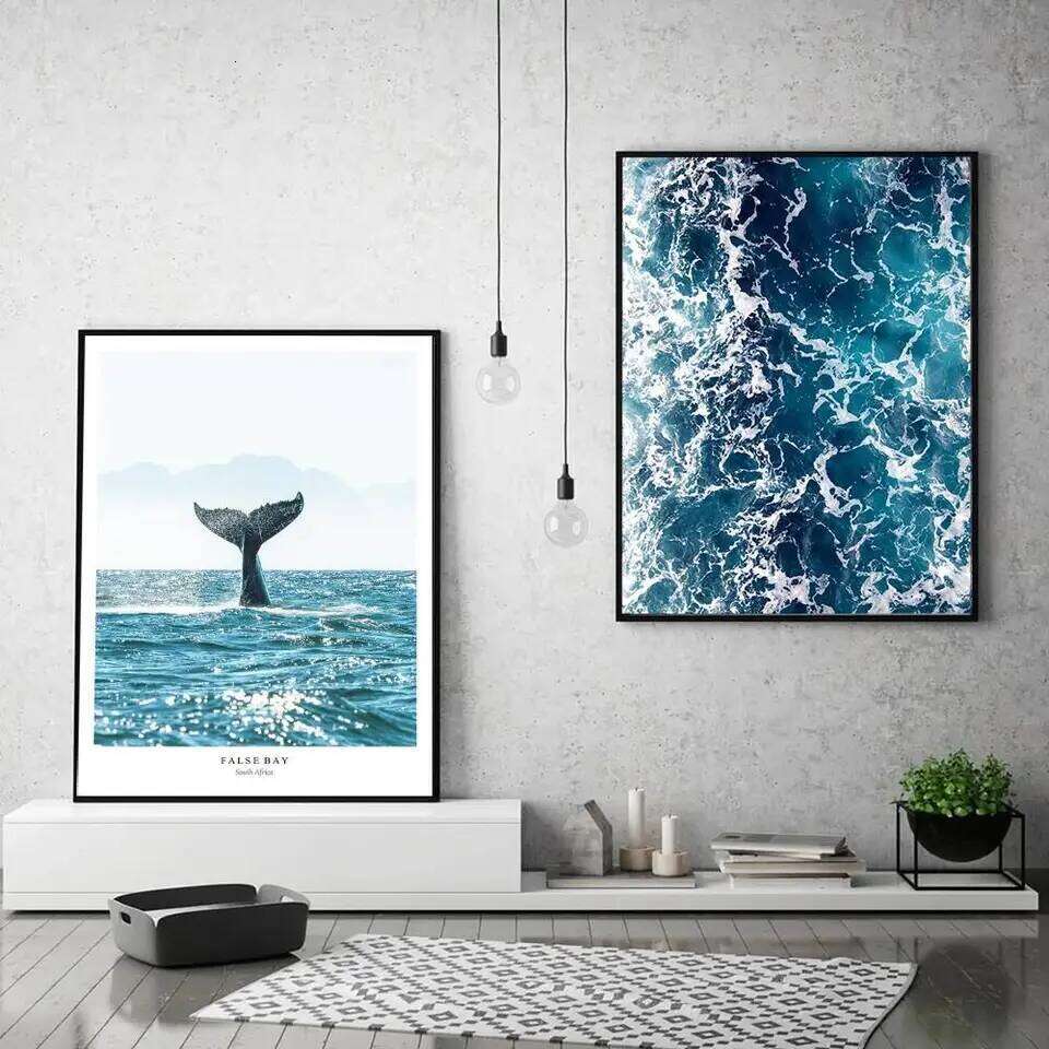 Tail Sea HD Canvas Oil Painting Poster Prints Home Bedroom Living Room Decoration Scandinavian Minimalist Wall Art Blue Whale 26Y0224