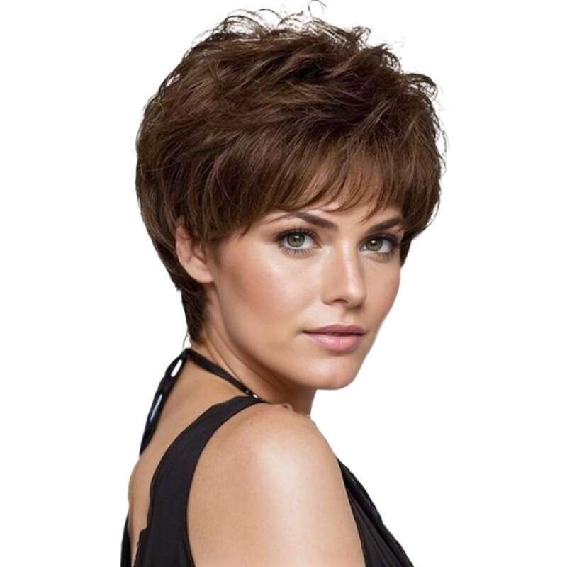 Export Wig With Side Bangs For Middle-Aged And Elderly Mothers, Women's Curly Hair, Fluffy Wig, Realistic Natural Short Hair SHXI