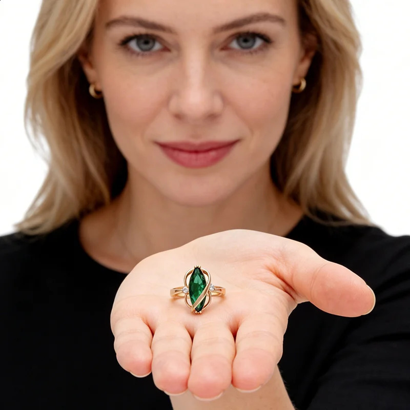 Kinel Shiny Green Natural Zircon Jewelry Sets for Woman Fashion 585 Rose Gold Color Ring Earrings Necklace 3Pcs Vintage 260207