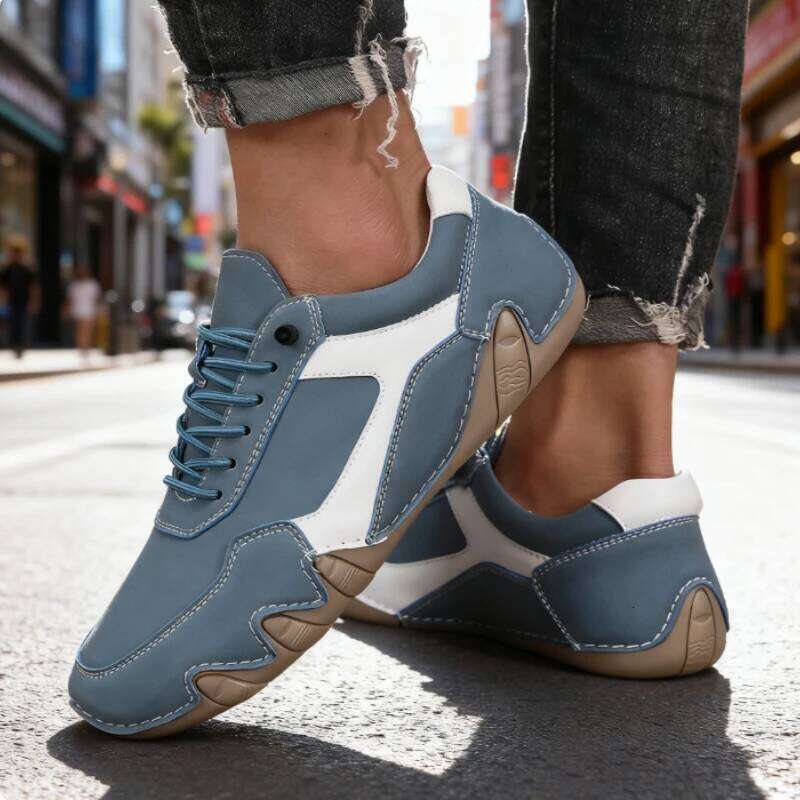 Men Casual Handmade Leather Lightweight Sneakers Comfortable Non-slip Rubber Sole Breathable Daily Walking Shoes 2026 New