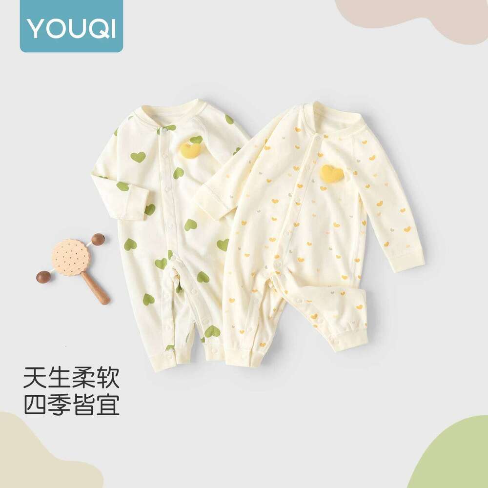 YouqiChinese Spring Autumn Romper, Unisex Baby Pure Cotton Long-Sleeve Jumpsuit, Children's Warm Clothing for Going Out and Crawling 26H0224