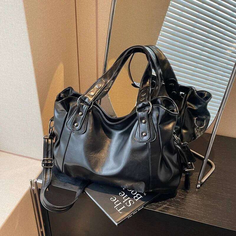 Large Capacity PU Shoulder Rivet Buckle Thread Solid Casual Tote Crossbody Bag 2025 Hot Sale Bags for Women Bolsas Femininas Z260224