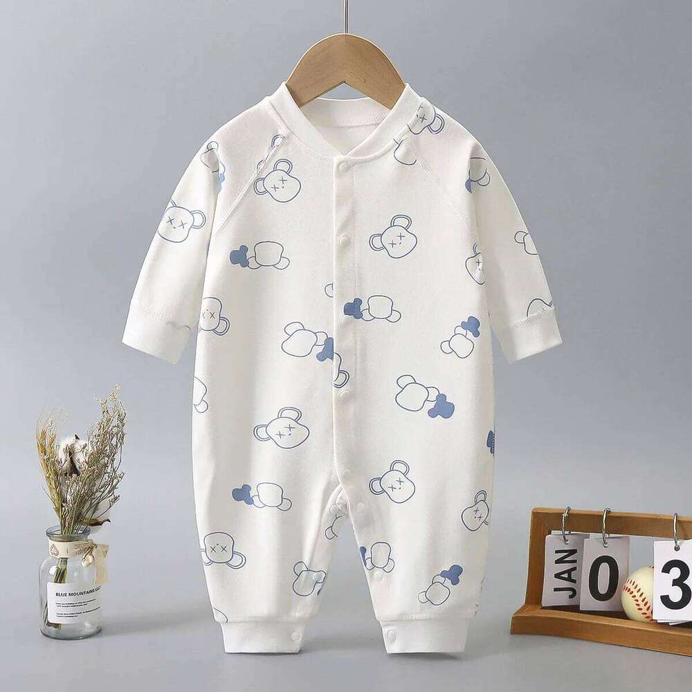 Long Sleeved Spring and Autumn Jumpsuit, Pure Cotton Baby Climbing Clothes Boneless Single Breasted Hoodie 26H0224