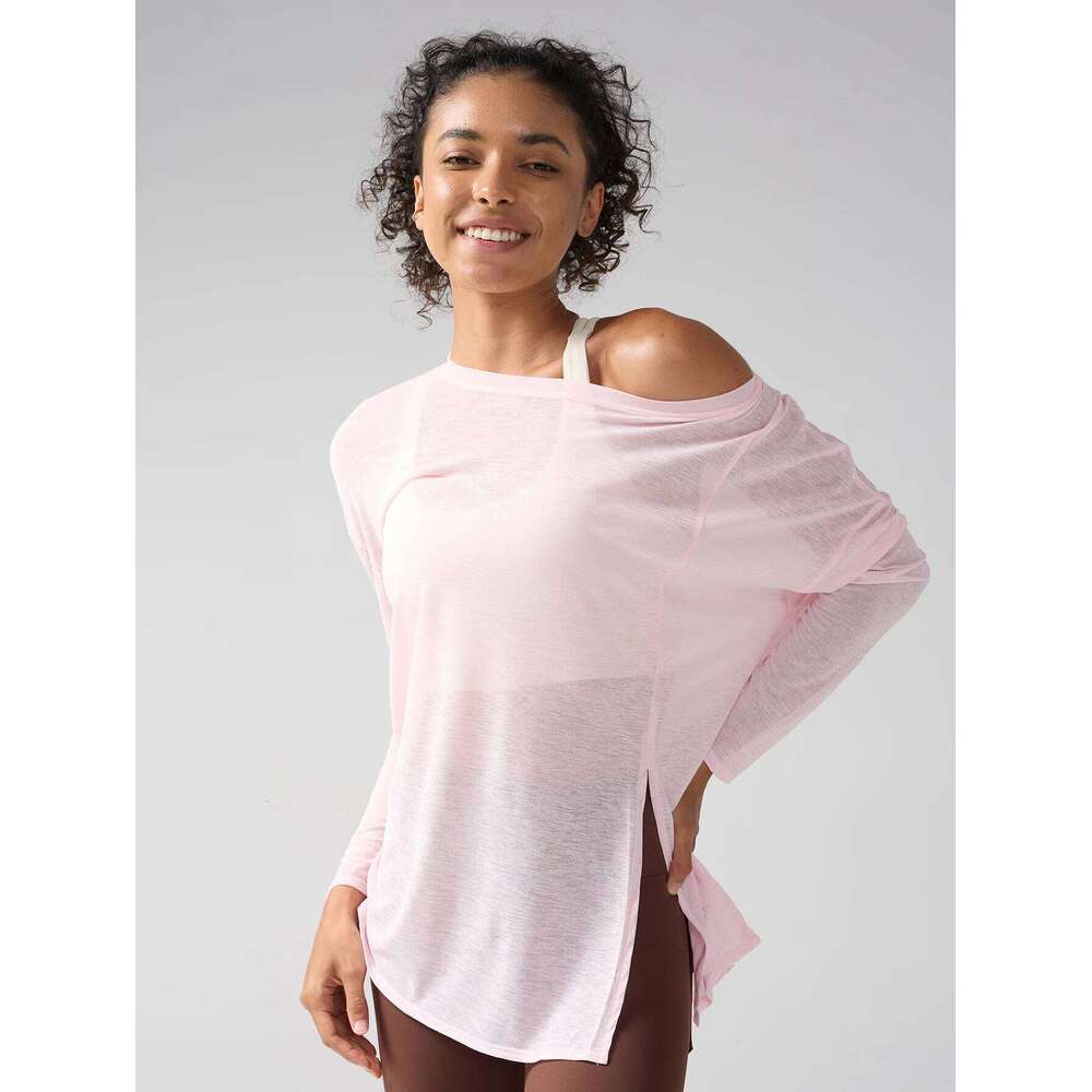 Fashion Women's Breathable Loose Quick Drying Long Sleeve Yoga Shirts Slimming Side Slits Leisure Running Fitness Cycling Tops 26Y0224