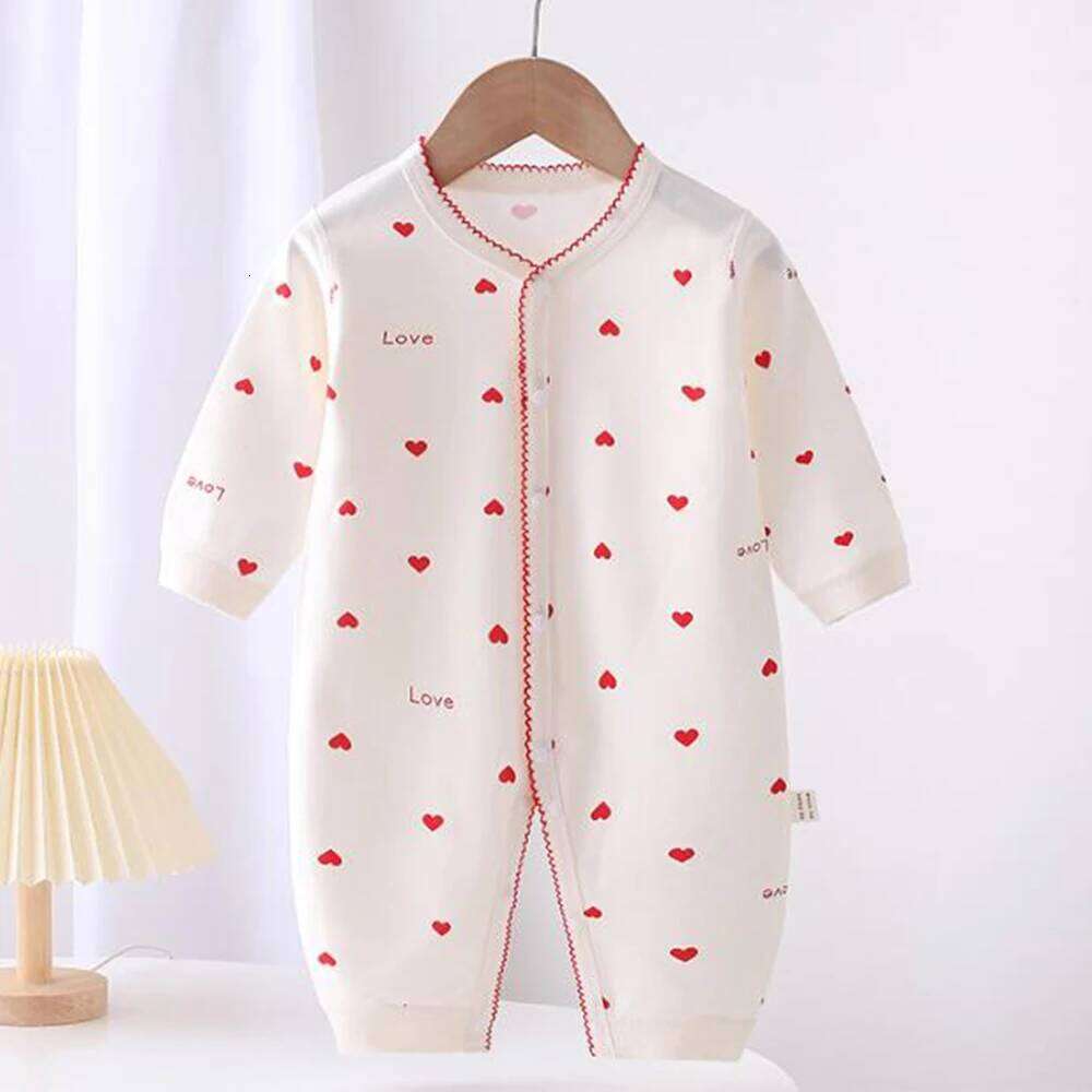 Girl Clothing Cotton Spring Autumn Long Sleeve Baby Rompers Heart Shape Floral Print Infant Boy Jumpsuit 26H0224