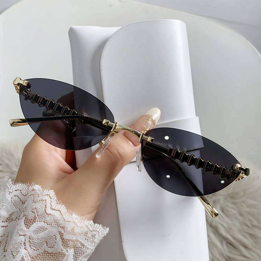 New Fashion Rimless Cat Eye Female Sunglasses High Quality Vintage Metal Frame Sun Glasses Shades UV400 Eyewear 26W0224
