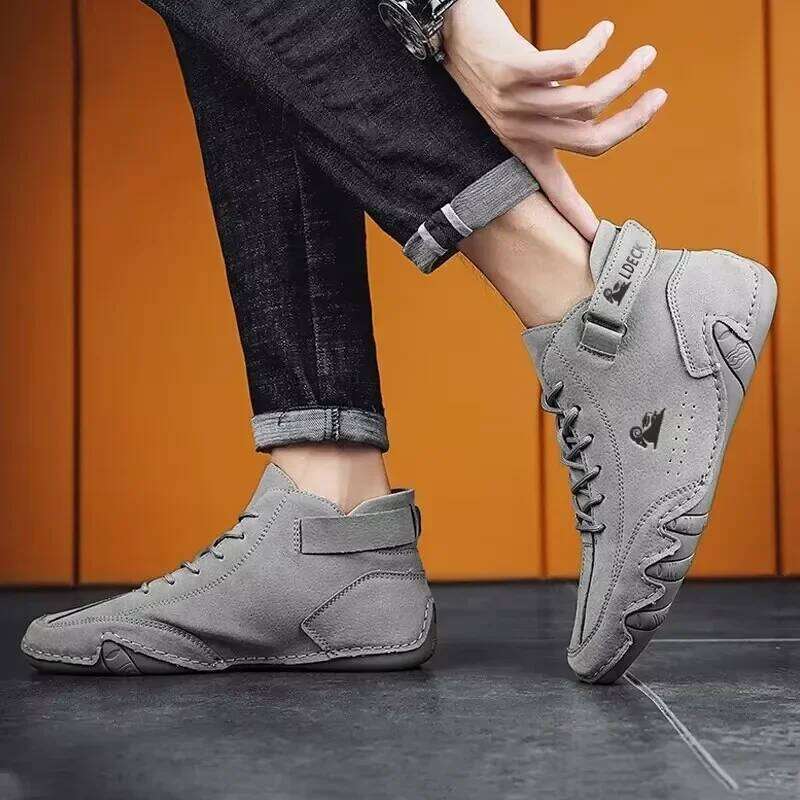Men's Motorcycle Shoes Trendy Street Series Versatile Comfortable Soft Soled Loafers Jogging Training Daily High Top Men Boots