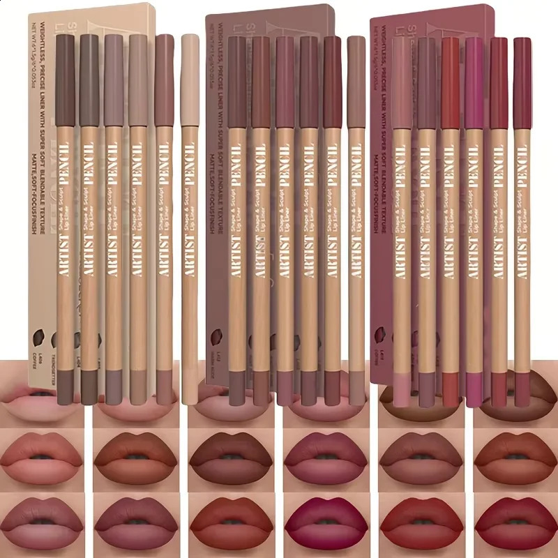6pcs Velvet Matte Lip Liner Pencil Set - Water-resistant Ultra-Fine Long-Lasting Smooth for All Skin Tones Brown Mixed Color 260208