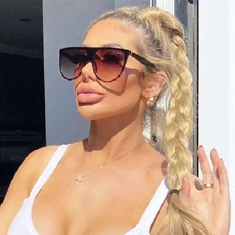 Retro Oversized Sunglasses Women 2024 Brand Lunette Soleil Femme Big Frame Flat Top Designer Sun Glasses Vintage Shades Eyewear 26W0224