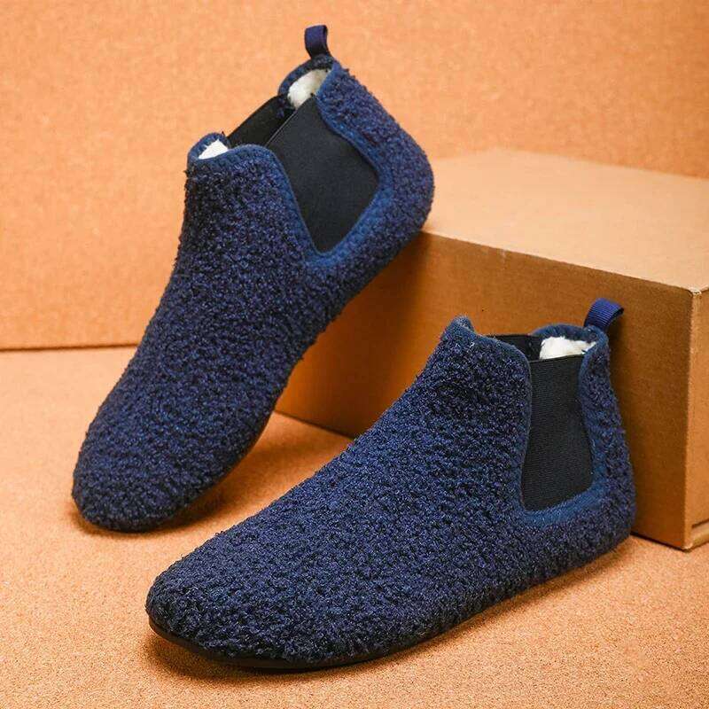 Winter Cotton Warm Plush Lined Indoor Male House Slippers Outdoor Men Walking Ankle Boots Man Casual Flats Shoes