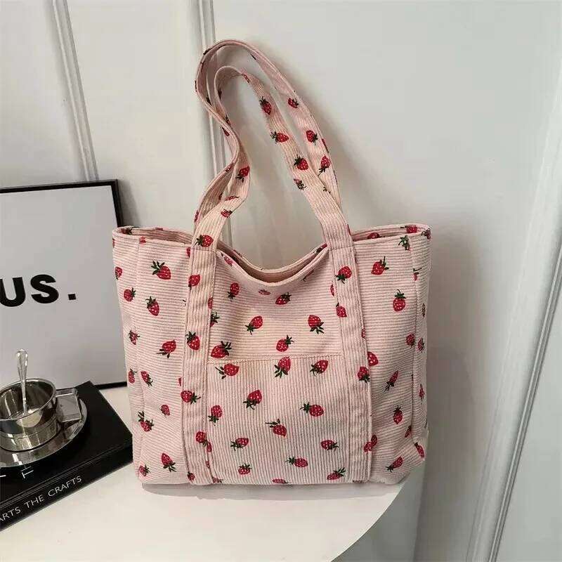 Corduroy Handbag berries Beach Fashionable Versatile Shoulder LargeCapacity Simple Commuter Women's Tote Bag Bolsos Z260224