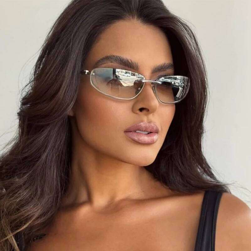 New Y2K Sunglasses For Women High Quality Oval Fashion Luxury Brand Rimless Glasses Trendy Woman Alloy Ladies Shades Eyewear 26W0224