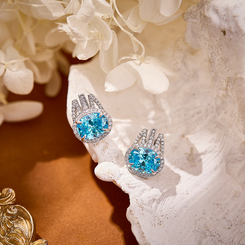 Earrings, EarringsSimulated Aquamarine Earrings, Gold-Plated Silver Studs Earrings,, Light Luxury Women's Everyday Commuter Earrings