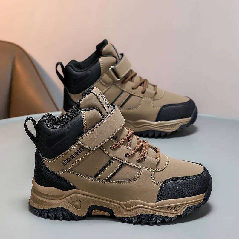 Children's Casual Sneakers Outdoor Sports Kids Hiking Leather Waterproof Climbing Boys/Girls Non-slip Trekking Shoes 26W0224