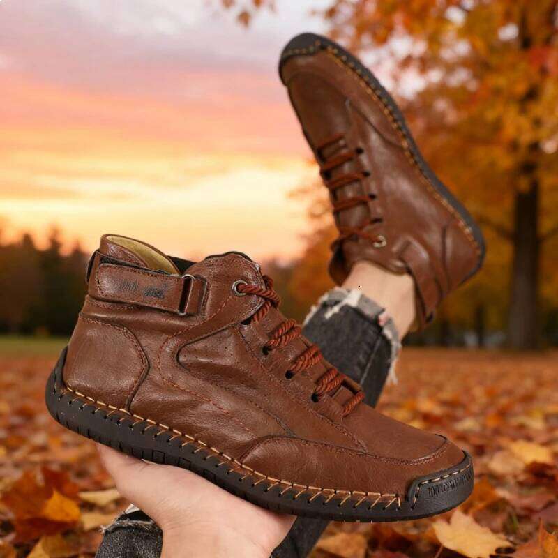 Spring /Autumn Casual Men's Shoes Handmade Leather Breathable Loafers Fashion Comforta Soft Bottom Motorcycle Boots Size 40-46