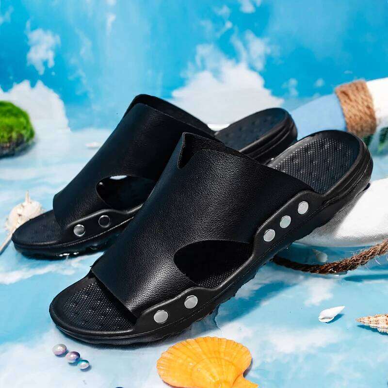 MAEDEF Beach Sandals Lightweight Comfortable Man Shoes Slides Big Size Slipper for Men Soft Breathable Summer Black Slippers