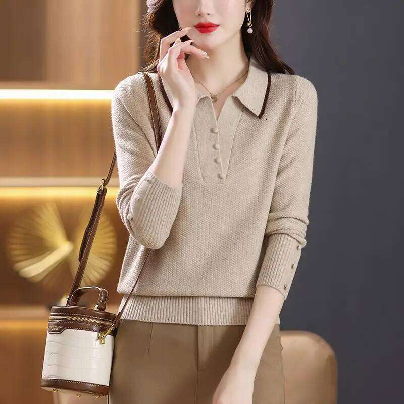 POLO Collar Knitted Top for Women's Fashionable 2025 Autumn and Winter New Style Base Versatile Sweater 26W0224