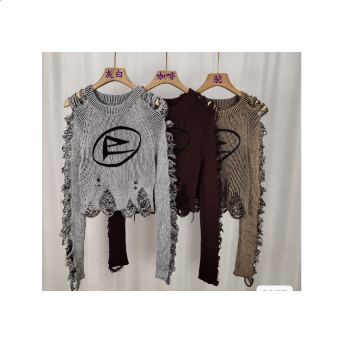 2024 Womens Sweet and Cool American Style Ripped Knit Sweater Early Autumn Short Cropped Pullover Top230729