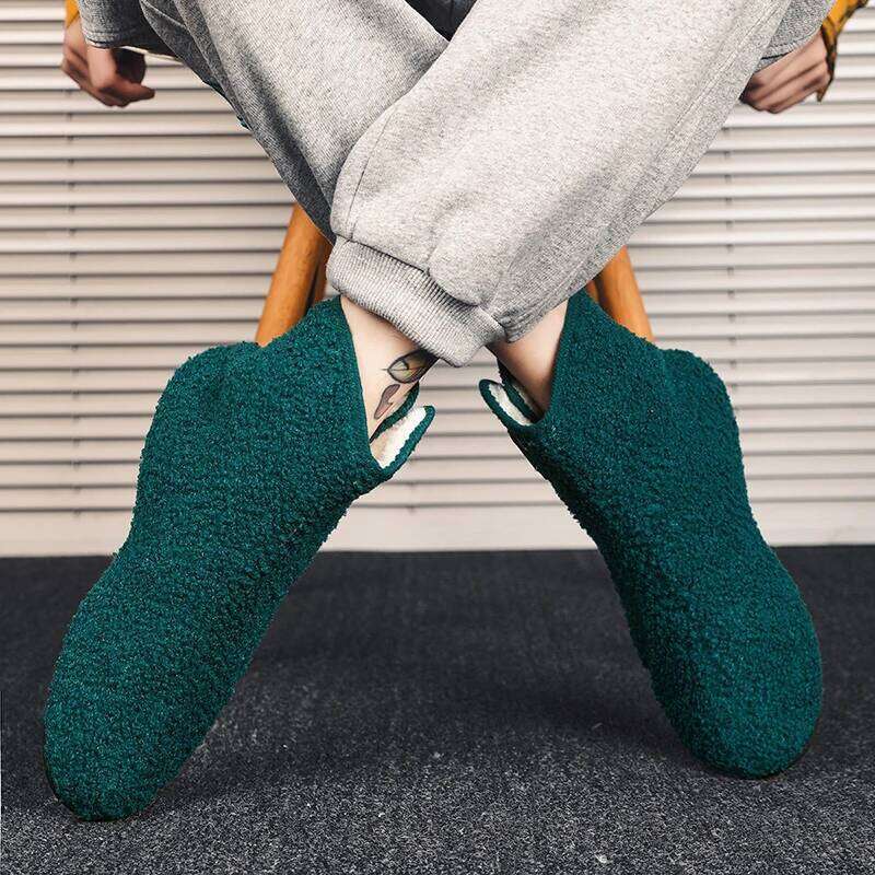 MAEDEF Men's High Top Winter Cotton Man Warm Slippers Loafers Thin Bottom Lightweight Plush Casual Shoes for Men