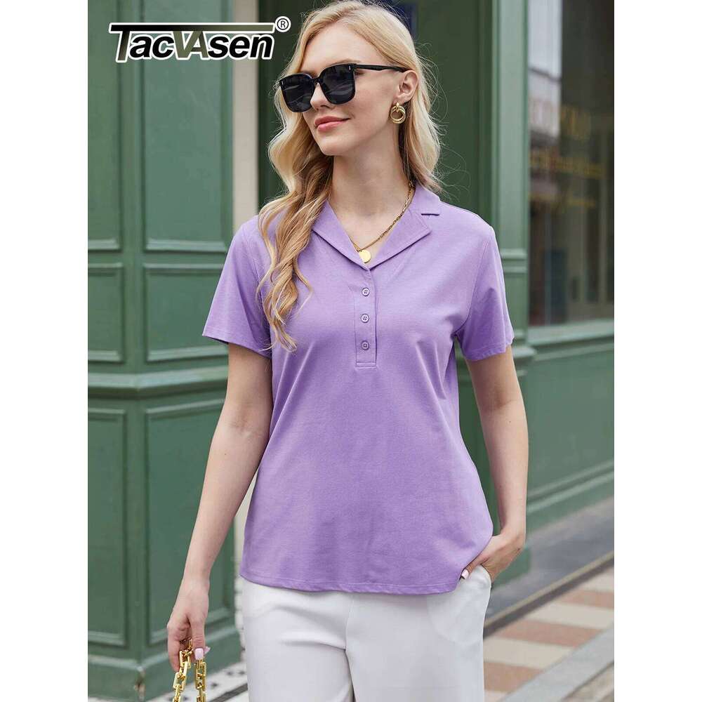 TACVSEN Womens Cuban Collar Polo Short Sleeve V Neck Collared Tops Cotton Blend Tennis Shirts Business Casual Blouse 26W0224