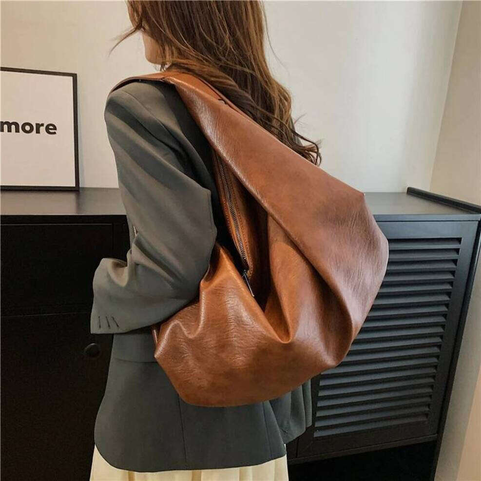 OLOEY Big Black Shoulder Bags For Women Large Hobo Shopper Solid Color Quality Soft Leather Crossbody Handbag Lady Travel Tote Bag Practical package