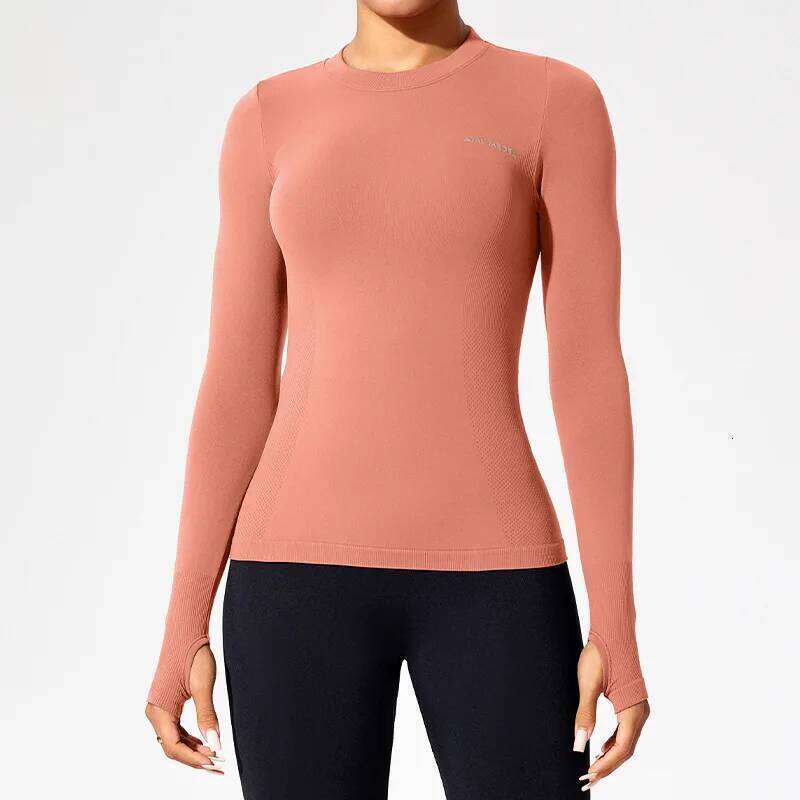 Women's Seamless Workout Top Long Sleeve, Slim Fit Running Shirt, Tummy Control Yoga Fitness Tee 26Y0224