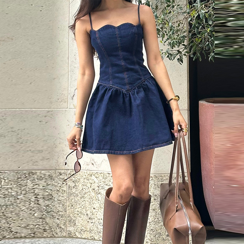 Casual Dresses Chic Summer 3d Floral Denim Mini Dress Vintage A Line Halter High Street Jean Vesidos 2025 Lady Partyy2k Fashion Clothing