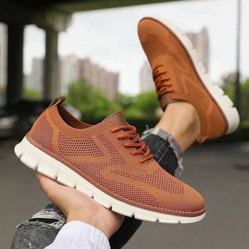 New Men Sports Knitted Mesh Breathable Trendy Appearance Flat Outdoor Versatile Street Casual Anti Slip Shoes