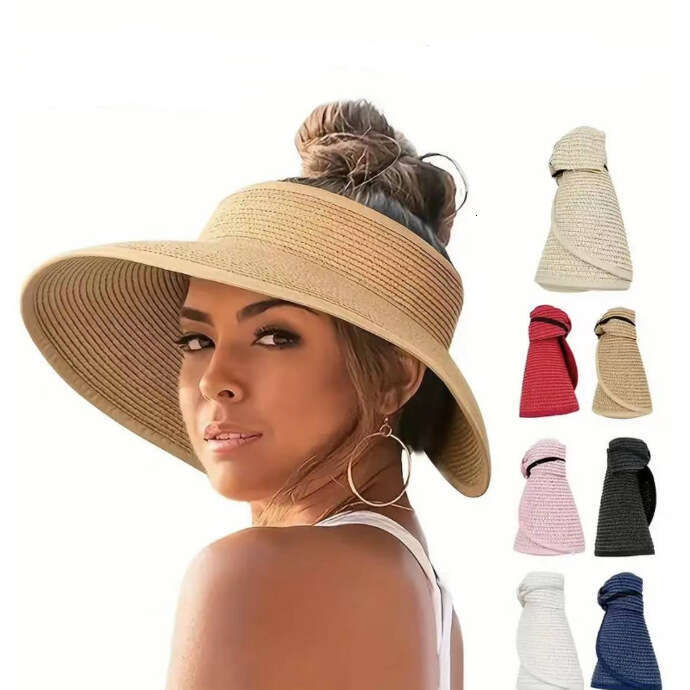 Roll-Up Wide Brim Visor Cap Female Fashion Topless sun hat Accessory for Summer Outdoor Activities