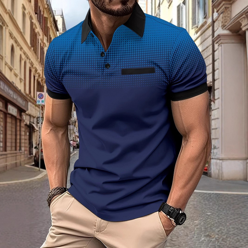 Luxury Brand Designer Clothes 2025 European And American Cross-Border Independent Station Summer Men's Color-Blocked 3D Printed Short-Sleeve Butt