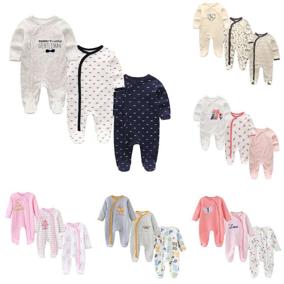 Kiddiezoom 3 Pcs/Lot Autumn Winter Unisex Long Sleeve Baby Boy Girl Romper 100%Cotton Soft Newborn Jumpsuits Clothing 26Y0224