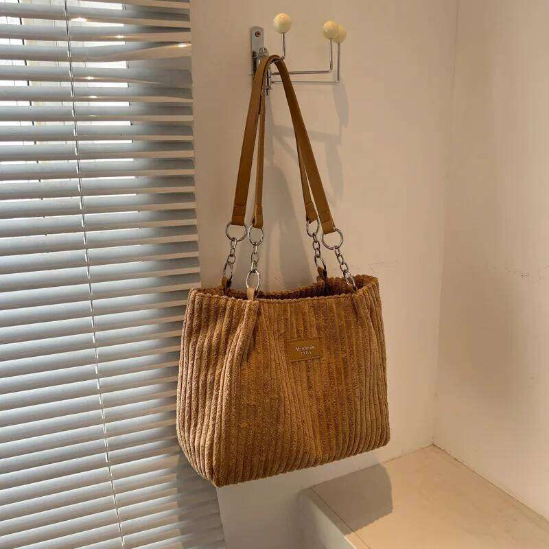 Corduroy Single Shoulder Handbag Cotton Shopping Bag Commuter Handbag, Suitable for Women's Daily Travel Use-ll Z260224