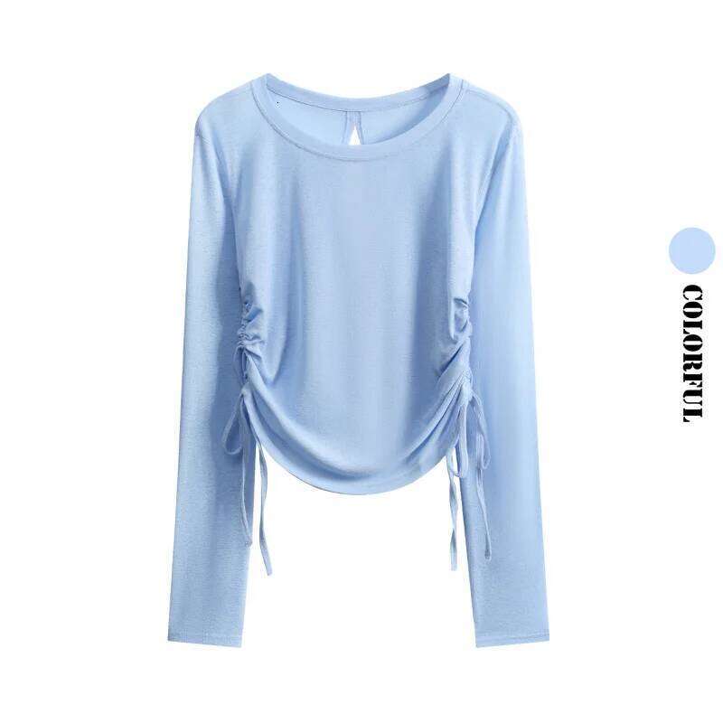 DRUR Elegant Thin Yoga Tops Women With Open Ruched Side Dance Ballet Shirt Casual Long Sleeve Top For Street Travel 26Y0224